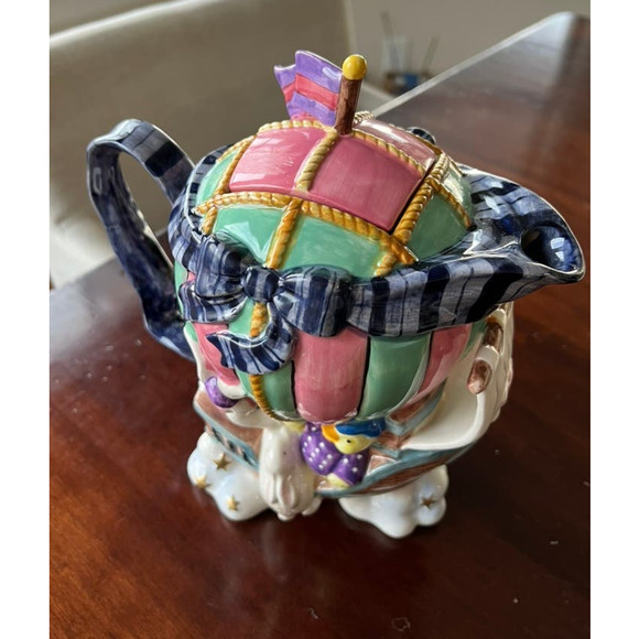 Fitz & Floyd Ballooning Bunnies Hot Air Balloon Sailboat Teapot 1995 Rare - Picture 4 of 9